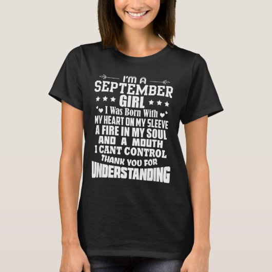 9月生まれの女の子 誕生日おめでとう 楽しい名言 Tシャツ (正面)