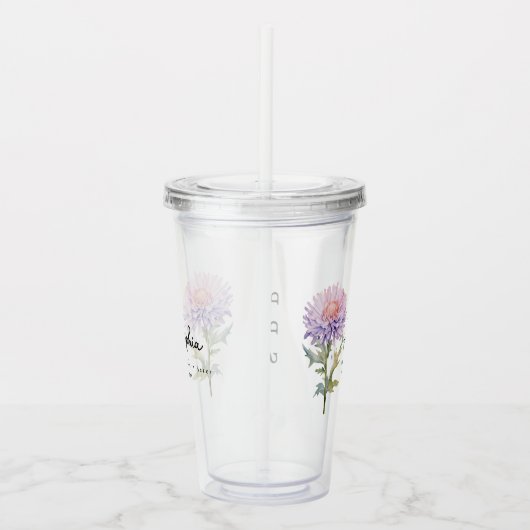 9月誕生月フラワーアスターパーソナライズされた アクリルタンブラー (右)