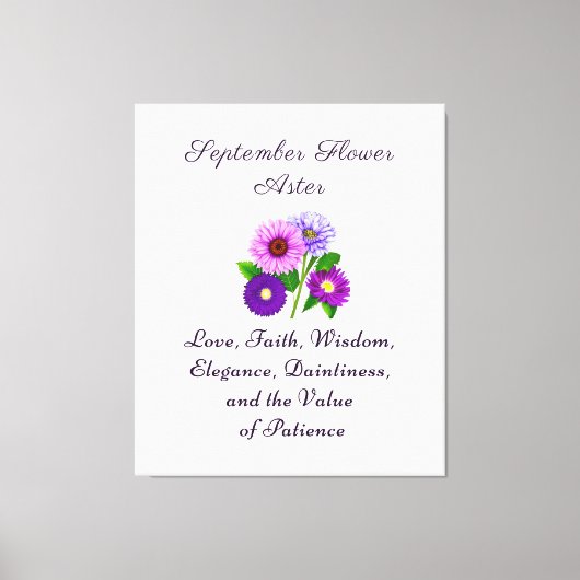 9月誕生月フラワーアスターパーソナライズされた キャンバスプリント (正面)