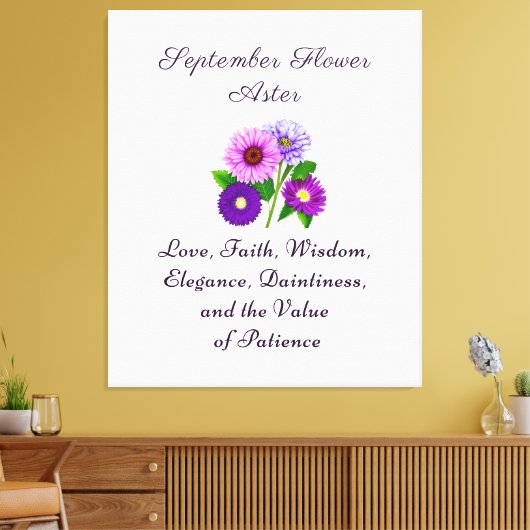 9月誕生月フラワーアスターパーソナライズされた キャンバスプリント (インサイチュ (リビング))