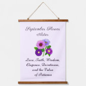 9月誕生月フラワーアスターパーソナライズされた 吊り下げ型タペストリー (正面)