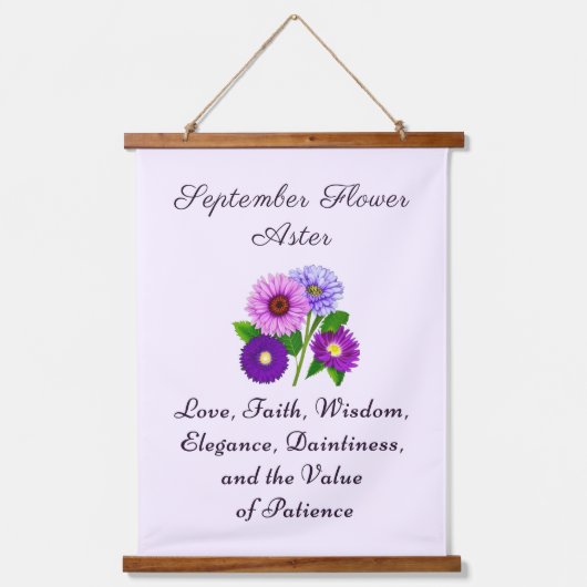 9月誕生月フラワーアスターパーソナライズされた 吊り下げ型タペストリー (正面)