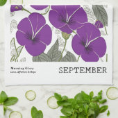 9月誕生花市場パープルモーニンググローリー キッチンタオル (折り畳み)