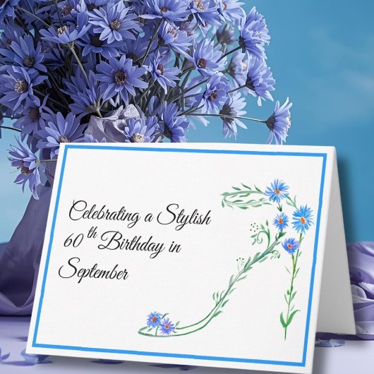 9月60歳の誕生日おめでとう ブルーアスターの花 カード