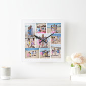 9枚のフォトコラージュを作成パーソナライズされた スクエア壁時計 (ホーム)