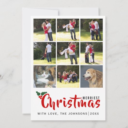 9枚のメリー写真カードを使用したクリスマスコラージュ 招待状 (正面)