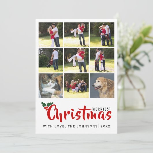 9枚のメリー写真カードを使用したクリスマスコラージュ 招待状 (スタンド正面)