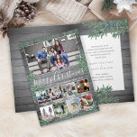 9枚の写真とキャプションChristmas Greenery & Gray Wood シーズンカード<br><div class="desc">楽しいスタイリッシュ挨拶と写真の共有9をお気に入りの写真コラージュの折り畳みホリカスタムデーカードと一緒に送信する。このテンプレート上のすべての文字はカスタマイズシンプル、Merry Christmas、Happy Holiday、季節のごあいさつ、新年の応援など任意の文言を含む簡単である（画像の配置のヒント：写真を正確に中央に配置する方法は、Zazzleウェブサイトにアップロードする前にそれをトリミングする）。 草木の背景フェイク、フェスティバル植物水色の松の緑、タイプライタータイポグラフィ、トレンディー手書きスタイルの台本の書道、お好みの9つの正方形の画像を持つフォトグリッドを備えユニークた、モアダー農家のスタイルデザイン。家族や友人は、このカードをエレガント表示すカスタマイズるのが好き。</div>