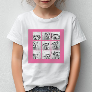 9枚の写真コラージュ - ピンクの背景のモダングリッド Tシャツ