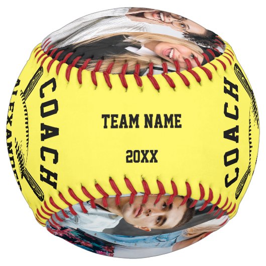 9枚の写真パーソナライズされたとプレイヤーの名前を持つコーチ ソフトボール (裏面)