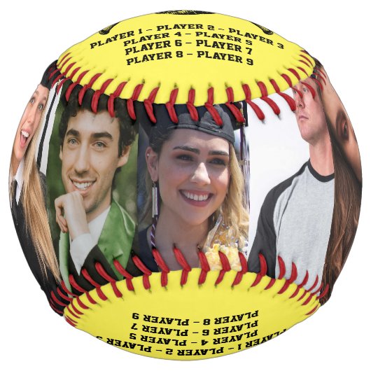 9枚の写真パーソナライズされたとプレイヤーの名前を持つコーチ ソフトボール (正面)