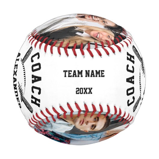 9枚の写真パーソナライズされたとプレイヤーの名前を持つコーチ 野球ボール (裏面)
