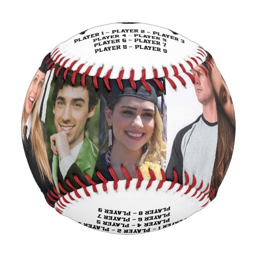 9枚の写真パーソナライズされたとプレイヤーの名前を持つコーチ 野球ボール (正面)