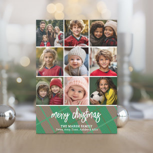 9枚の写真縁ど- Merry Christmas Plaid シーズンカード
