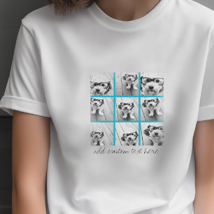 9枚の正方形の写真が入るアクアInstagramフォトコラージュ Tシャツ