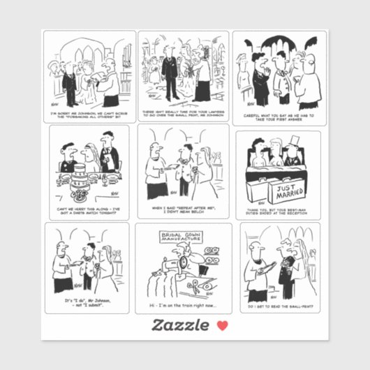 9枚組の面白い結婚式の漫画 シール (シート)