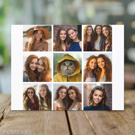 9正方形フォトコラージュ – 白黒 ポストカード