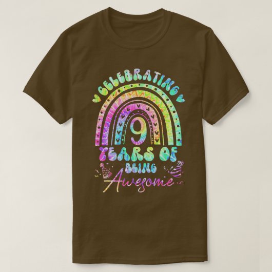 9歳になる9素晴らし番目の誕生日絞り染め Tシャツ (デザイン正面)
