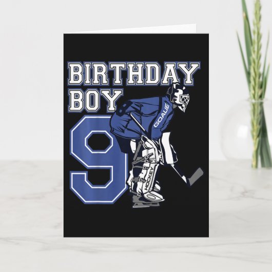 9歳のキッズ アイスホッケー ゴールキーパー 誕生日 カード (正面)