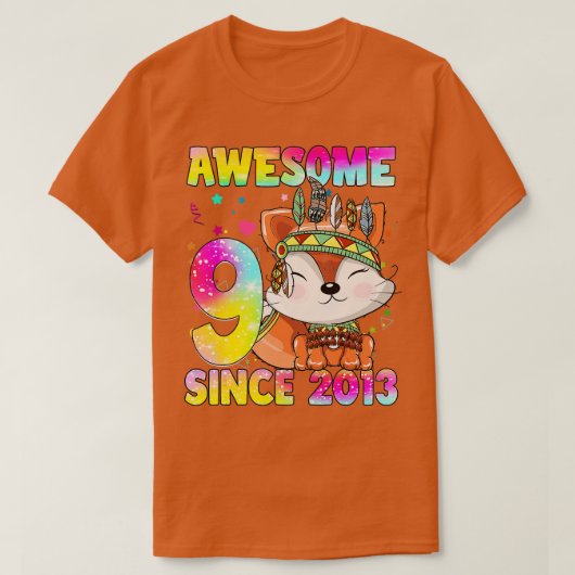 9歳のギフト女の子nsかわいいトライバルフォックス9th Birt Tシャツ (デザイン正面)