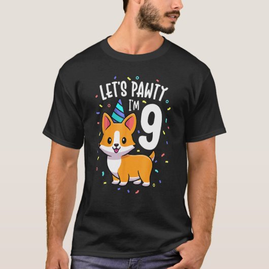 9歳のコーギー犬好き9歳の誕生日パーティーグッズ Tシャツ (正面)