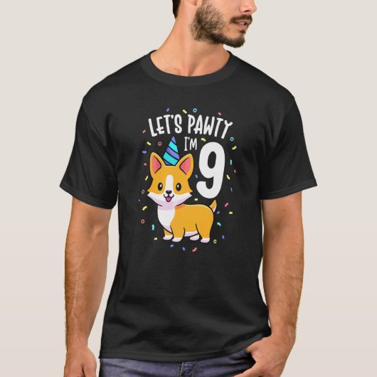 9歳のコーギー犬 9歳の誕生日パーティーの服 K Tシャツ (正面)