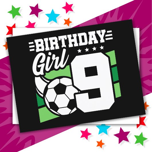 9歳のサッカーパーティー 誕生日ガール ポストカード