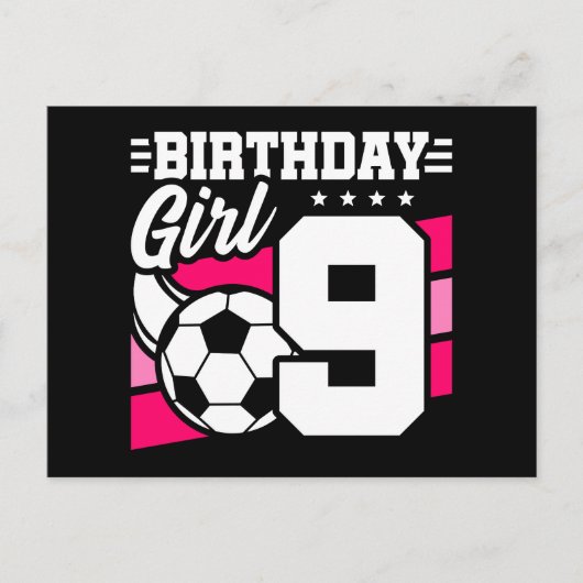 9歳のサッカーパーティー 誕生日ガール 9歳の誕生日 ポストカード (正面)