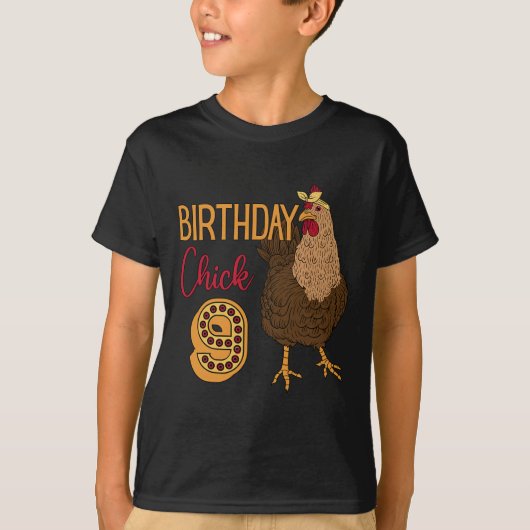 9歳のニワトリの誕生日おめでとう パーティー 農場 Tシャツ (正面)