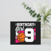 9歳のバスケットボールパーティー 9歳の誕生日 女の子 ポストカード (スタンド正面)