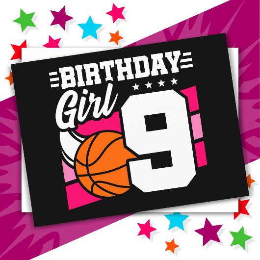9歳のバスケットボールパーティー 9歳の誕生日 女の子 ポストカード