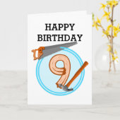 9歳のボーイビルダーツール誕生日デザイン カード (黄色い花)