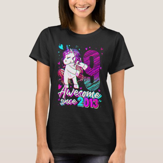 9歳のユニコーン フロッシング 9歳の誕生日 女の子 ユニコーン Tシャツ (正面)