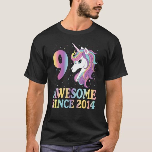9歳の女の子へのプレゼント レインボーユニコーン 9歳の誕生日 Tシャツ (正面)