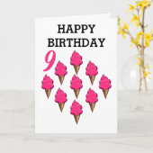 9歳の女の子誕生日かわいいピンクのアイスクリーム カード (黄色い花)