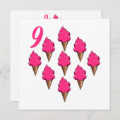 9歳の女の子誕生日かわいいピンクのアイスクリーム 招待状 (正面/裏面)