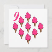 9歳の女の子誕生日かわいいピンクのアイスクリーム 招待状 (正面)