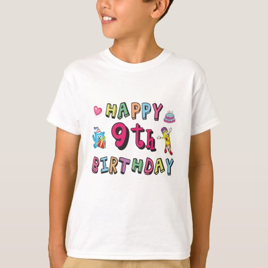 9歳の子どもたちにとって誕生日9位おめでとうB日 Tシャツ (正面)