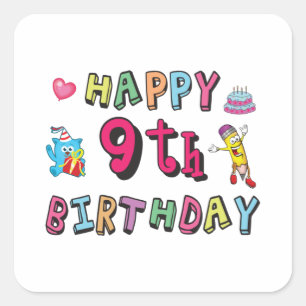 9歳の子供B日のための幸せな9誕生日 スクエアシール