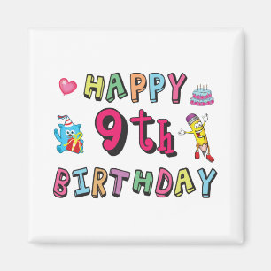 9歳の子供B日のための幸せな9誕生日 マグネット