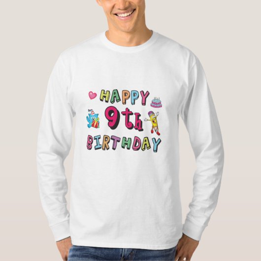 9歳の子供B日のための幸せな9誕生日 Tシャツ (正面)