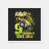 9歳の恐竜トレックスのモンスタートラック9番目の誕生日 スタンダードカクテルナプキン (正面)