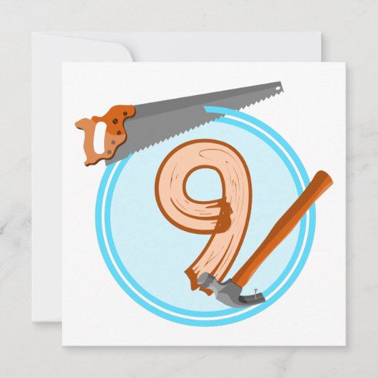 9歳の男の子ビルダーのツール誕生日デザイン 招待状 (正面)