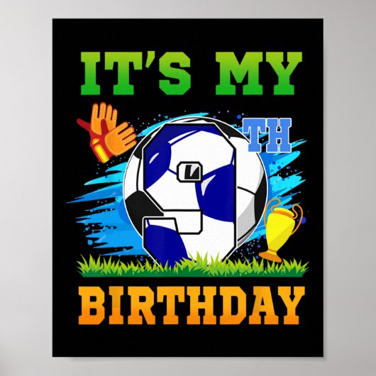 9歳の男の子 誕生日おめでとう サッカー テーマ ポスター (正面)