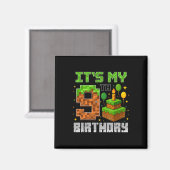 9歳の誕生日おめでとう!ゲーマー男子 ピクセル少年 マグネット (正面/裏面)