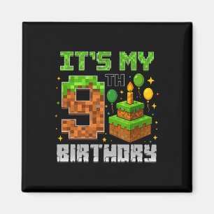 9歳の誕生日おめでとう!ゲーマー男子 ピクセル少年 マグネット