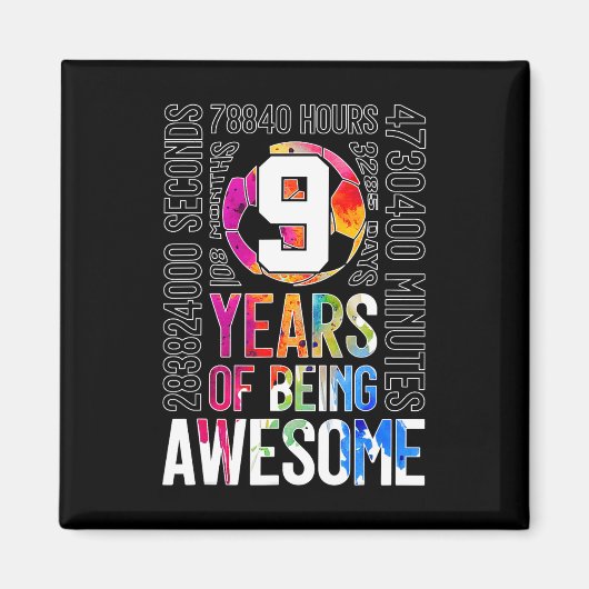 9歳の誕生日おめでとう サッカー好きな子供たちへ マグネット (正面)