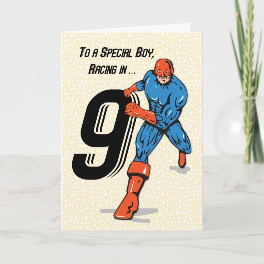 9歳の誕生日おめでとう スーパーヒーロー カード (正面)