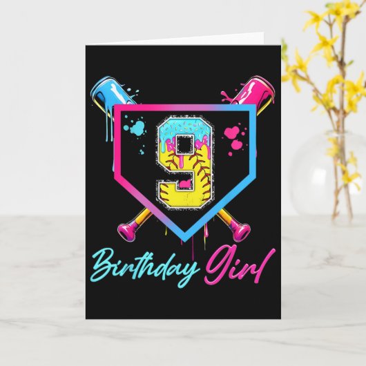 9歳の誕生日おめでとう ソフティドリップケーキ 9歳の誕生日パーティー カード (黄色い花)