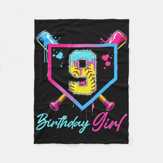 9歳の誕生日おめでとう ソフティドリップケーキ 9歳の誕生日 フリースブランケット (正面)